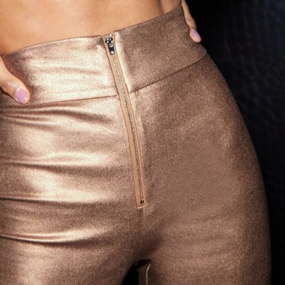 zip up front pants chic glamour metallic - Picture 4 of 6